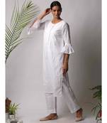 White hand block printed cotton kurtis