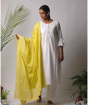 White hand block printed cotton kurtis 1