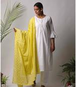 White hand block printed cotton kurtis