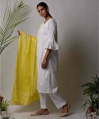 White hand block printed cotton kurtis 4