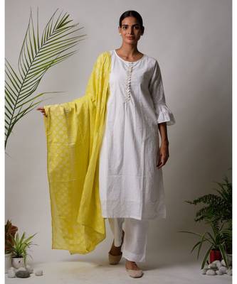 White hand block printed cotton kurtis 1