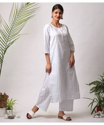 White hand block printed cotton kurtis 1