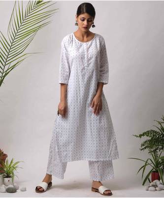 White hand block printed cotton kurtis 2