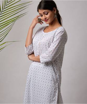 White hand block printed cotton kurtis 3