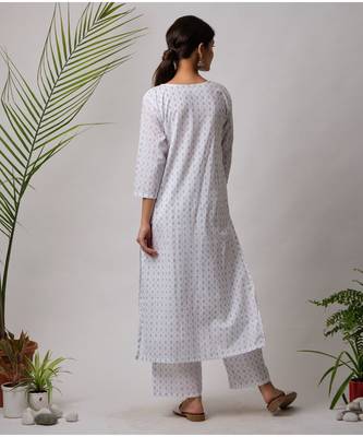 White hand block printed cotton kurtis 4