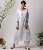 White hand block printed cotton kurtis