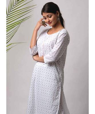 White hand block printed cotton kurtis 2