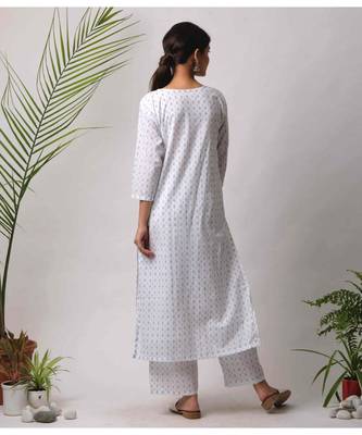 White hand block printed cotton kurtis 3