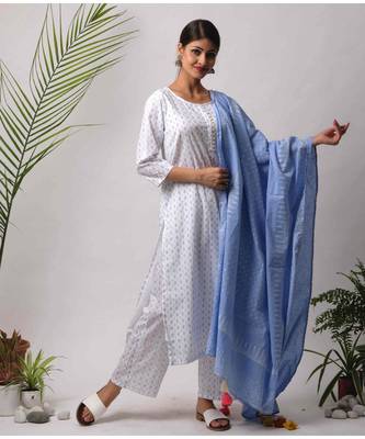 White hand block printed cotton kurtis 1