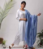 White hand block printed cotton kurtis