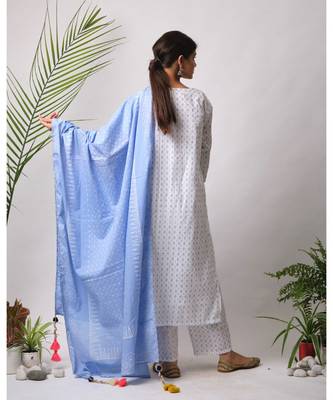 White hand block printed cotton kurtis 2