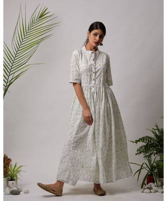 White hand block printed cotton kurtis 1