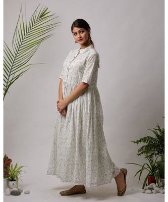 White hand block printed cotton kurtis 2