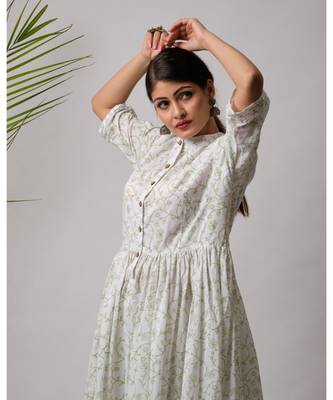 White hand block printed cotton kurtis 3