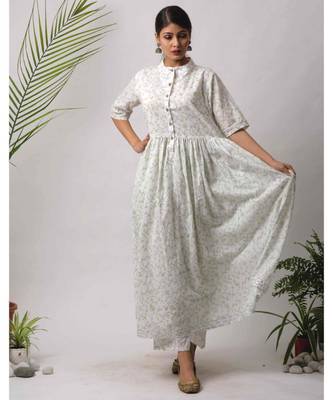 White hand block printed cotton kurtis 1