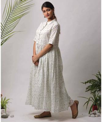 White hand block printed cotton kurtis 2
