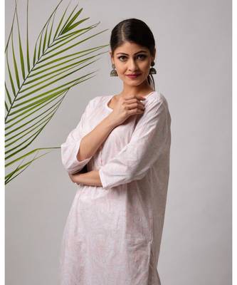 White hand block printed cotton kurtis 2