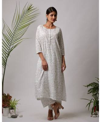 White hand block printed cotton kurtis 1