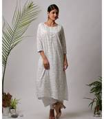 White hand block printed cotton kurtis