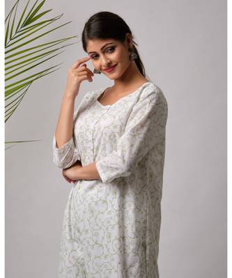 White hand block printed cotton kurtis 2