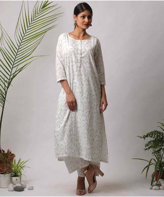 White hand block printed cotton kurtis 1
