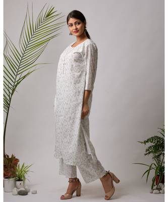 White hand block printed cotton kurtis 2