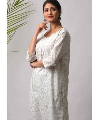 White hand block printed cotton kurtis 3