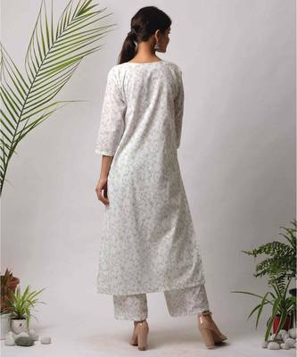 White hand block printed cotton kurtis 4