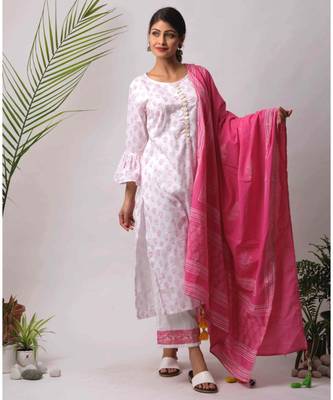 White hand block printed cotton kurtis 1