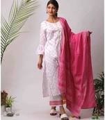 White hand block printed cotton kurtis