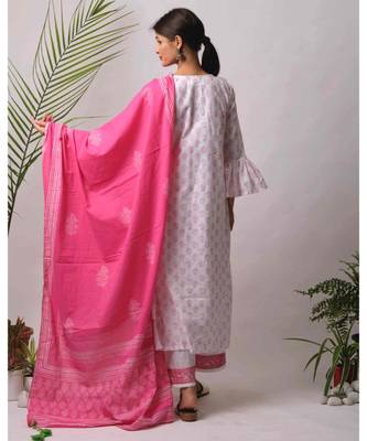 White hand block printed cotton kurtis 3