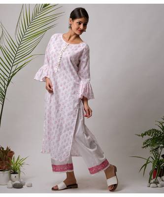 White hand block printed cotton kurtis 1