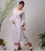 White hand block printed cotton kurtis