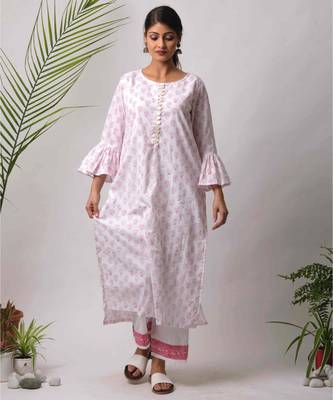 White hand block printed cotton kurtis 2