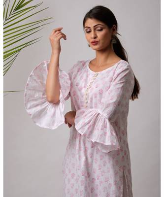 White hand block printed cotton kurtis 3