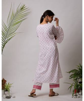 White hand block printed cotton kurtis 4