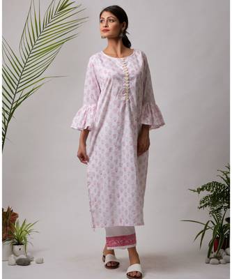 White hand block printed cotton kurtis 1