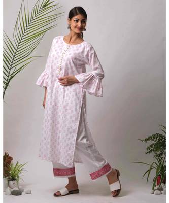 White hand block printed cotton kurtis 2