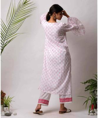 White hand block printed cotton kurtis 4