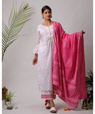 White hand block printed cotton kurtis 1