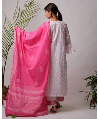 White hand block printed cotton kurtis 4