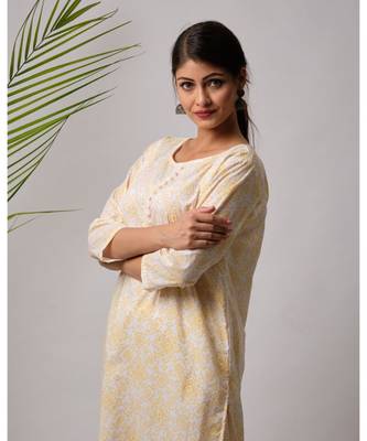 White hand block printed cotton kurtis 2
