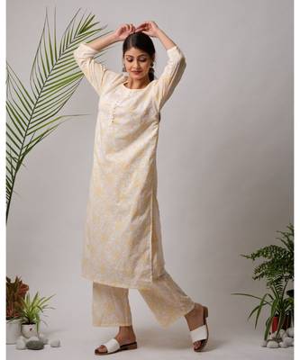 White hand block printed cotton kurtis 1