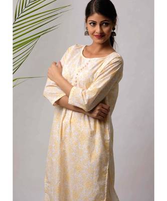 White hand block printed cotton kurtis 4