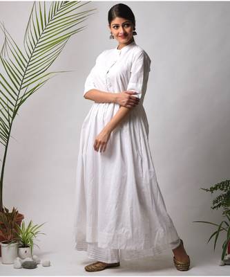 White hand block printed cotton kurtis 1