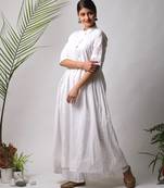 White hand block printed cotton kurtis