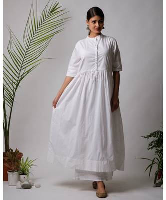 White hand block printed cotton kurtis 1
