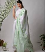 White hand block printed cotton kurtis