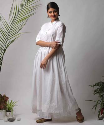 White hand block printed cotton kurtis 4