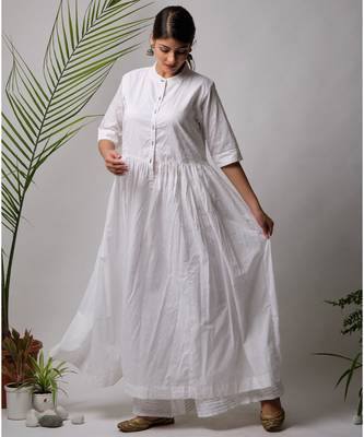 White hand block printed cotton kurtis 1